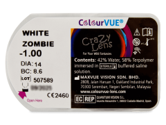Lentes de Contacto Crazy Lens Zumbi Branco White Zoombie com correção - ColourVUE (2 lentes)