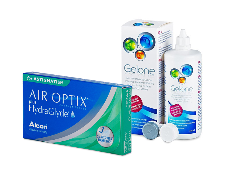 Air Optix plus HydraGlyde for Astigmatism (3 lentes) + Solução Gelone 360 ml