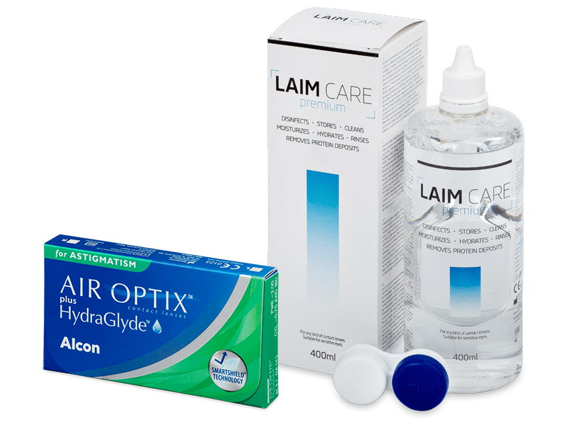Air Optix plus HydraGlyde for Astigmatism (3 lentes) + Solução Laim-Care 400 ml