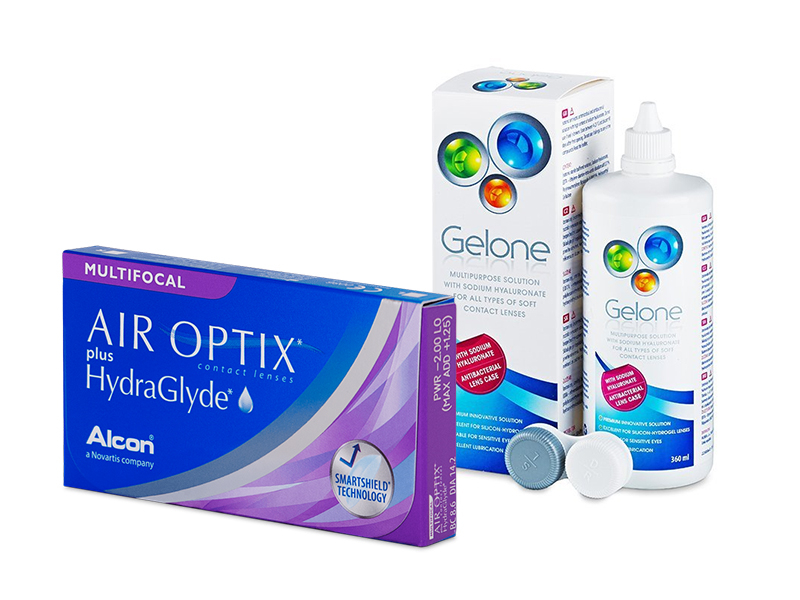 Air Optix plus HydraGlyde Multifocal (6 lentes) + Solução Gelone 360 ml