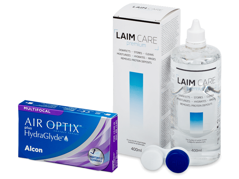 Air Optix plus HydraGlyde Multifocal (6 lentes) + Solução Laim-Care 400 ml