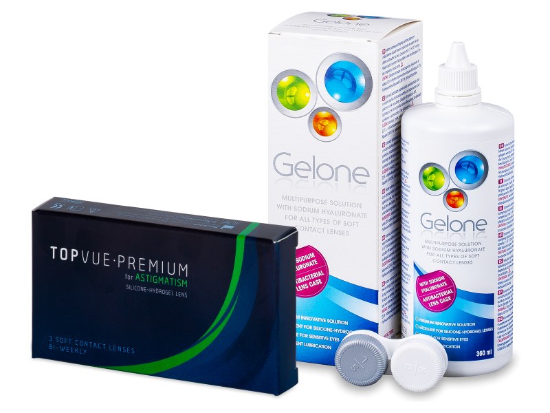 TopVue Premium for Astigmatism (3 lentes) + Solução Gelone 360 ml
